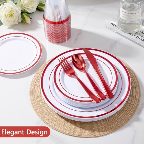 Goodluck 600 Pieces Red Disposable Plastic Plates for 100 Guests - Image 4