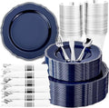 Hioasis 350 Pcs Blue Silver Plastic Plates Wedding & Party by Hioasis
