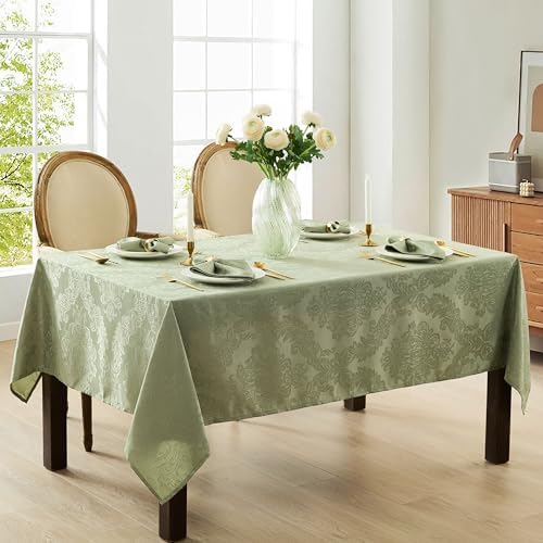 Newbridge Barcelona Damask Fabric Tablecloth, 52 x 52 Inch Square, Sage Green – No Iron, Soil Resistant Table Cover for Dining, Parties and Holidays - Image 2