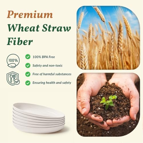 Homienly Large Deep Plates Set 10 inch Unbreakable Wheat Straw Dinner Plates Set of 6 Lightweight Salad Plates for Party,Camping Microwave & Dishwasher Safe Reusable Plastic Plates for Dessert (White) - Image 3