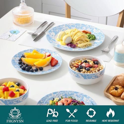 12-Piece Porelain Dinnerware Set, Light Blue - Image 2