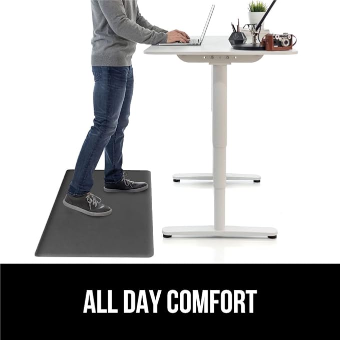 GORILLA GRIP 2 Pack Comfortable Cushioned Kitchen Mats for Floor, 17x29 + 17x59, Waterproof, Stain Resistant, 1/2 Inch Thick Soft Ergonomic Standing Desk Anti Fatigue Mat, Foam Supports Feet, Charcoal