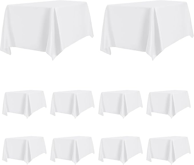 PureFit 10 Pack Rectangle White Table Cloths 90 x 156 Inch for 8Ft Tables, Stain and Wrinkle Resistant Table Linens for Home Use, Wedding, Party, Banquet and Camping
