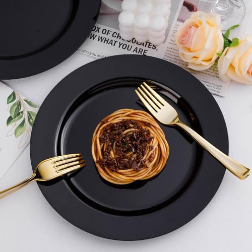 Bestluck 50PCS Plastic Plates Black, Disposable Dinnerware for 25 Guests - Image 6