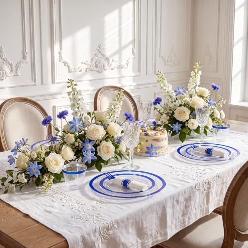 I00000 210 Dark Blue Plastic Plates, Clear Disposable Plates for 30 Guests - Image 6