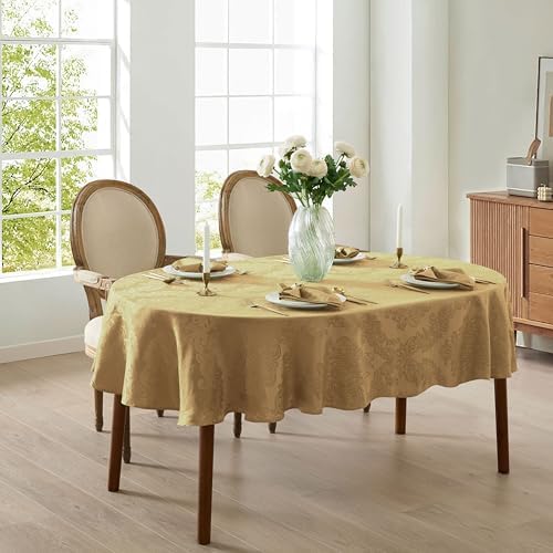 Newbridge Barcelona Damask Fabric Tablecloth, 60 x 84 Inch Oval, Gold – No Iron, Soil Resistant Table Cover for Dining, Parties and Holidays - Image 2