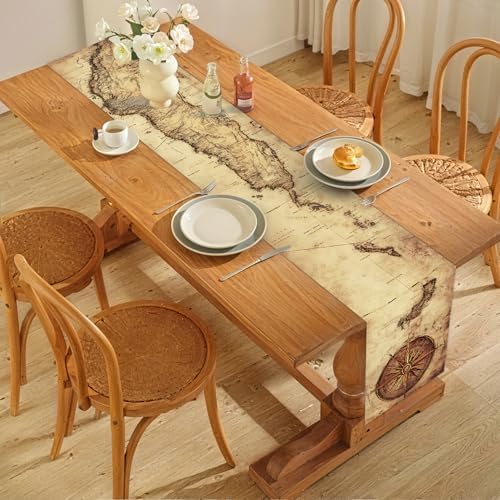 ANNA QUEEN Vintage Map Table Runner and Placemats Set of 6 – 13"x72" Table Runner & 12"x18" Placemats, Antique World Map Travel Theme Dining Table Decor - Image 7