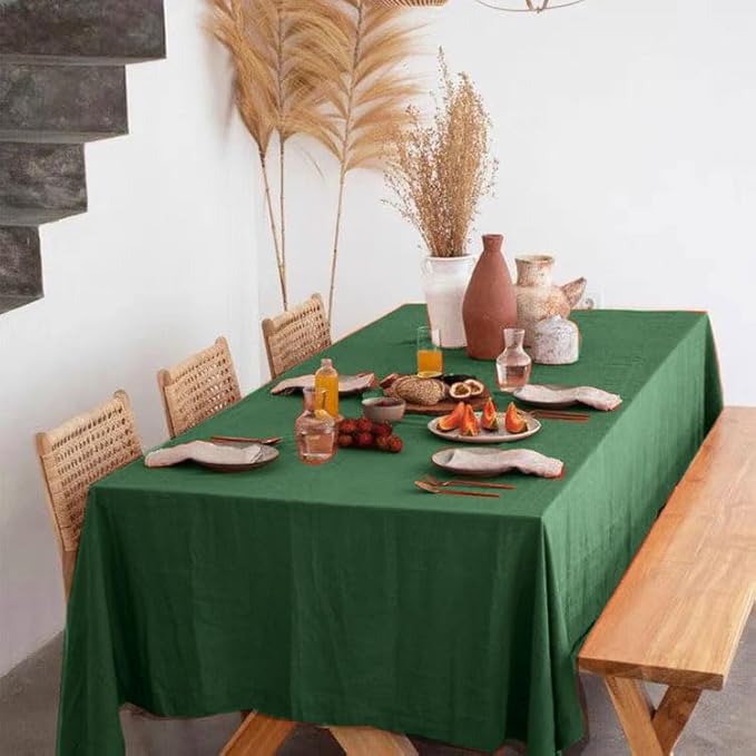 Talasily Linen Tablecloth 100% Pure Linen Table Cloth 60x84 Inches Rectangle Tablecloths Washable Cloths for Kitchen, Dining, Buffet Parties, Holidays, Picnic, Weddings and Restaurants-Forest Green