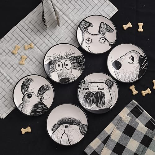 Bico Doodle Pawtrait Ceramic Appetizer Plates Set of 6, 6 Inch Small Dessert Plates for Snacks, Salad, Tablescape, Microwave and Dishwasher Safe, Gift for Housewarming and Thanksgiving - Image 3