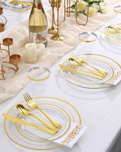 Goodluck 350 Pieces Clear Gold Disposable Dinnerware Set for 50 Guests - Image 5