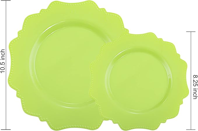 COLOSUS Disposable Cristmas Plastic Plates 60Pcs, Light Green Party Plates, Heavy Duty 30 Dinner plate 10.5" and 30 Salad/Dessert Plate 8.25" for Easter Party Dinner