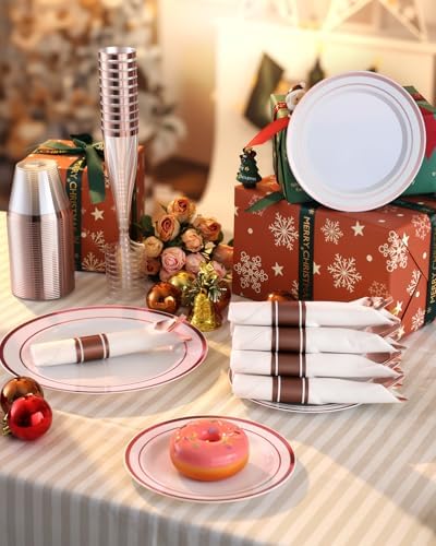 Goodluck 320PCS Rose Gold Fancy Disposable Dinnerware Sets for 40 Guests - Image 5
