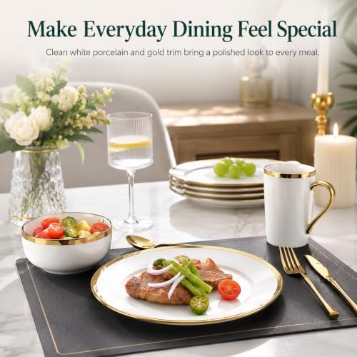 White and Gold Dinnerware Set for 4, 16-Piece Porcelain - Image 5