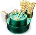 400PCS Mint Green Plastic Plates for 50 Guests, Disposable Plates Heavy Duty,100 Fancy Plates, 150 Gold Silverware, 50 Cups, 50 Napkins, 50 Straws Wedding, St. Patrick's Day, Easter by PREM-QUAL