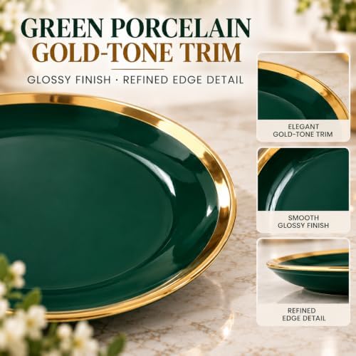 7.5-Inch Porcelain Salad Plates Set of 6, Green Gold Trim - Image 4