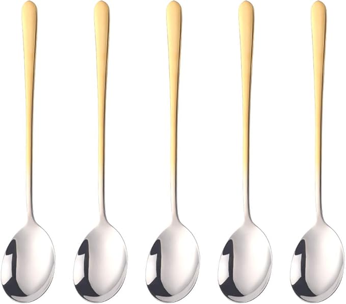 5-pieces Soup Dinner Spoon 8-Inch Gradient Gold Metal Korean Spoon Stainless Steel Table Spoons by Buyer Star