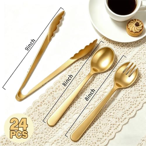 24 Pcs Gold Plastic Serving Utensils Set, Serving Spoons For Buffet - Image 2