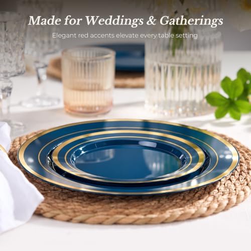 BESTVIP 100PCS Navy Blue with Gold Plastic Plates - Image 2