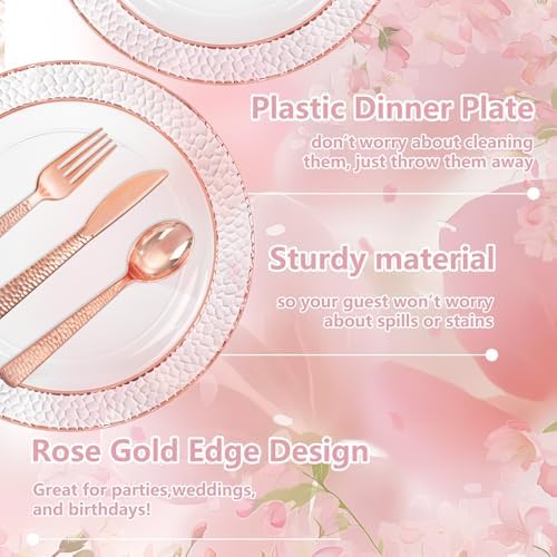 Ciaell 150PCS Rose Gold Plastic Plates – Disposable Plates with Rose Gold Plastic Silverware include 50Plates, 25Forks, 25Knives, 25Spoons, 25Cups for Wedding & Party (Pack of 2) - Image 3