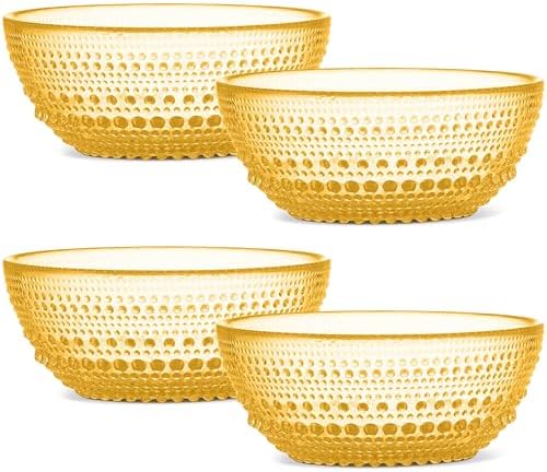 Amber Glass Bowl Set of 4 Hobnail Pressed Glass Bowls 20 oz by Yungala