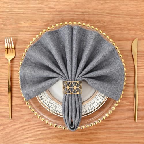 EHouseHome Waterproof Faux Linen Dinner Napkins, Set of 12, 17 x 17,Grey - Image 4