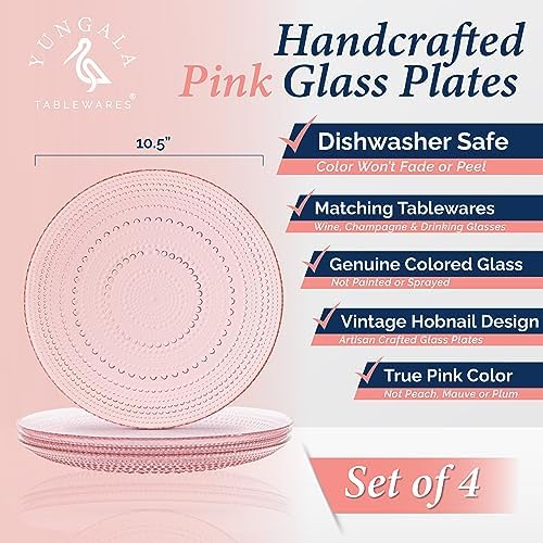 Pink Hobnail Dinner Plates Set of 4 Pressed Glass 10.5 Inch - Image 3