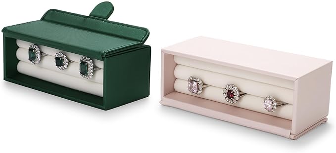 Oirlv Travel Rings Storage Box: Compact Multi-Ring Organizer Case, Premium Leather & Velvet Lined for Tangle-Free Protection, Portable Jewelry Case for Weekend Trips & On-the-Go(Green)