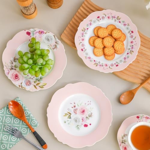 8.25" Floral Porcelain Dessert Plates Set of 6, Pink Rose - Image 6