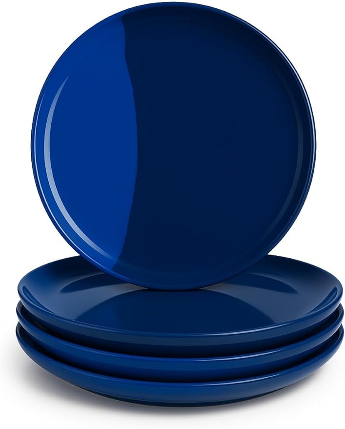 Thomas Fuchs Creative 1/2 & 1/2 Melamine Side Plates Set of 4, Chip and Break-Resistant, Durable Salad Plates, Kid-Friendly Dessert Plates for Indoor and Outdoor, Dishwasher Safe, Cobalt/Navy