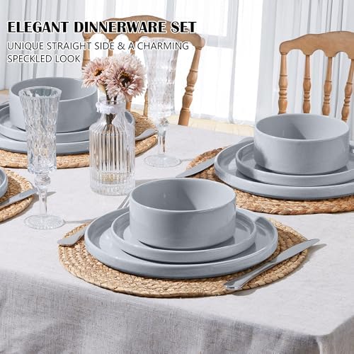E-far 6-Piece Stoneware Dinnerware Sets, Plates and Bowls Set for 2, Gray - Image 3