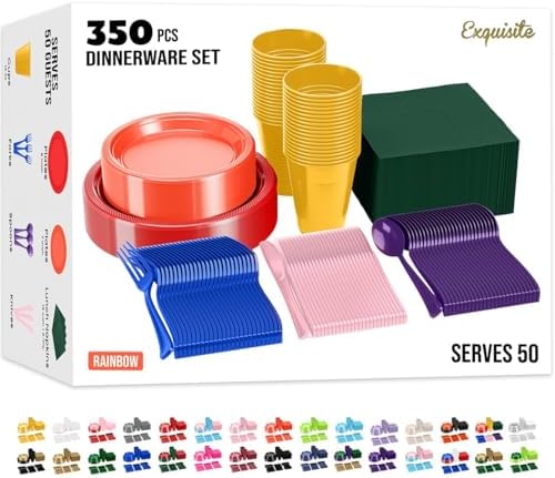 Exquisite 350 Pcs Rainbow Plates and Napkins Party Supplies Plate Sets by Exquisite