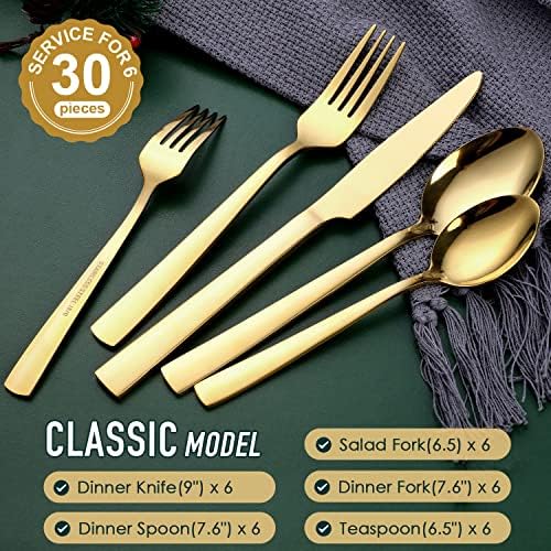 Gold Silverware Set, OGORI 30-Piece Gold Forged Stainless Steel Flatware Set with Square Handle, Service of 6 - Image 3