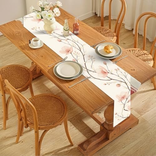 ANNA QUEEN Floral Table Runner and Placemats Set of 6, 13"x72" Beige Blossom Table Runner with 12"x18" Placemats, Flower Dining Table Decor for 4 to 6 People, Elegant Kitchen Set - Image 5