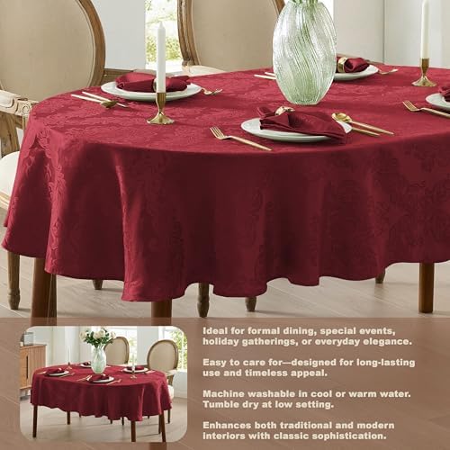 Newbridge Barcelona Damask Fabric Tablecloth, 60 x 84 Inch Oval, Burgundy – No Iron, Soil Resistant Table Cover for Dining, Parties and Holidays - Image 4
