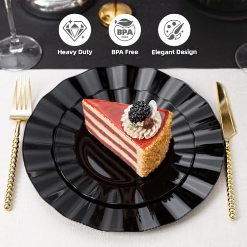 120PCS Black Plastic Plates, Wavy Plates - Image 2