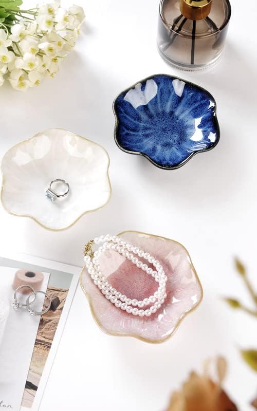 Lotus Leaf Shape Ring Holder Dish, Small Key Bowl, Ceramic Trinket Tray Jewelry Dish Organizing Necklace Earrings for Mom Friend Sister, White. All Jewelries Are NOT Included.