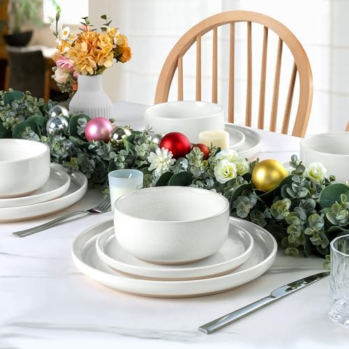 LIANYU 18-Piece Dinnerware Sets for 6, Stoneware Dinner Plates and Bowls, Kitchen Dining Dishes Set, Dishwasher & Oven Safe, Snowy White - Image 6