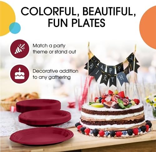 Party Solids Sturdy Burgundy Plastic Plates 10" Party Plates 50 Pcs - Image 5
