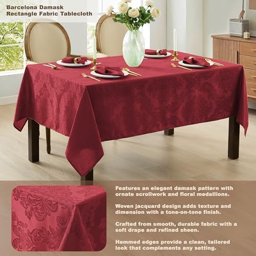Newbridge Barcelona Damask Fabric Tablecloth, 60 x 144 Inch Rectangle, Burgundy – No Iron, Soil Resistant Table Cover for Dining, Parties and Holidays - Image 3