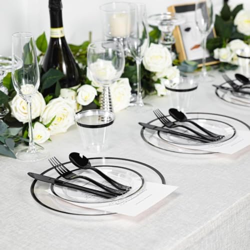 N9R 350PCS Plastic Plates Set Clear & Black for Party & Graduation - Image 5