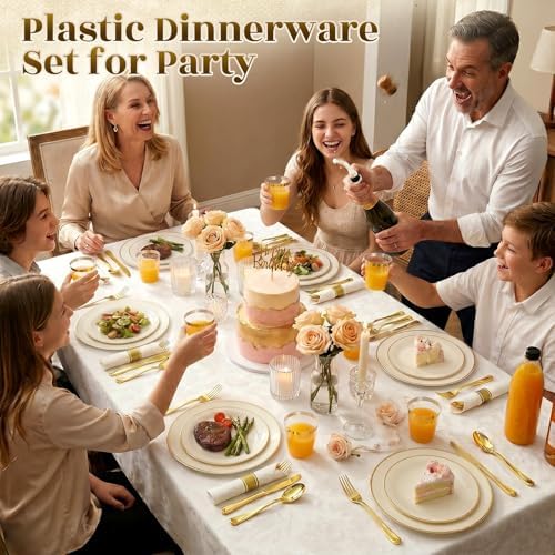 Ivory Gold Dinnerware Set Disposable Plates for 350PCS 50 Guests - Image 4