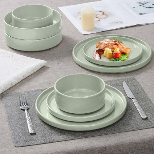 Herogo 24 Piece Plates and Bowls Set, Kitchen Dinnerware Sets with Pasta Bowls, Dinner Ware Dishes Service for 6, Chip & Scratch Resistant Porcelain Kitchen Dishware, Speckled Light Green - Image 6