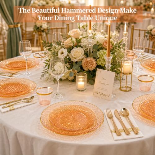 DaYammi 350PCS Clear Orange Plastic Dinnerware Set for 50 Guests - Image 4