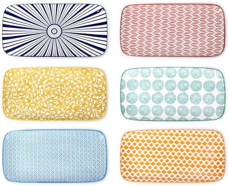 Selamica Ceramic Serving Platters, 12 Inch Serving Trays for Party Entertaining, Large Rectangular Serving Plates, Set of 6, Assorted Colors by Selamica
