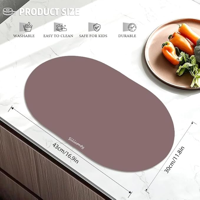 Silicone Placemats, Oval Placemats Set of 4. Heat-Resistant and Easy to Clean Siliconty Mats, Non-Slip Silicone Placemats for Table Protection. (2, Cameo Brown)