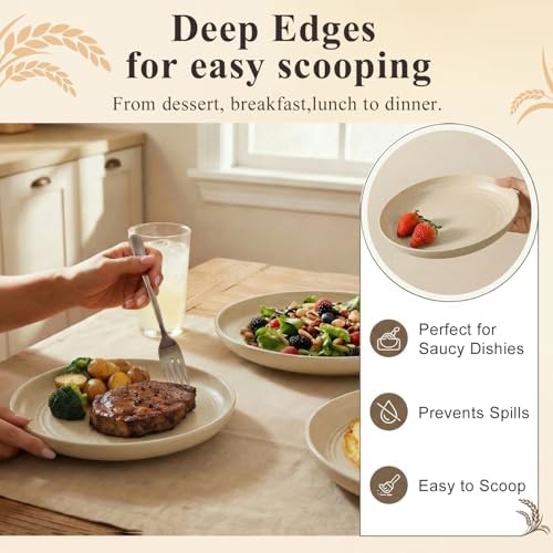 Kitchen Plates Set of 8, Plastic Plates Reusable 8 Inch - Beige - Image 5