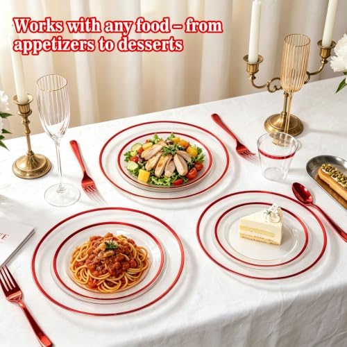 N9R 350PCS Clear Red Disposable Dinnerware Set for 50 Guests - Image 3