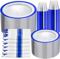 I00000 350Pcs Dark Blue Plastic Dinnerware Set,Clear Plates for 50 Guests by I00000