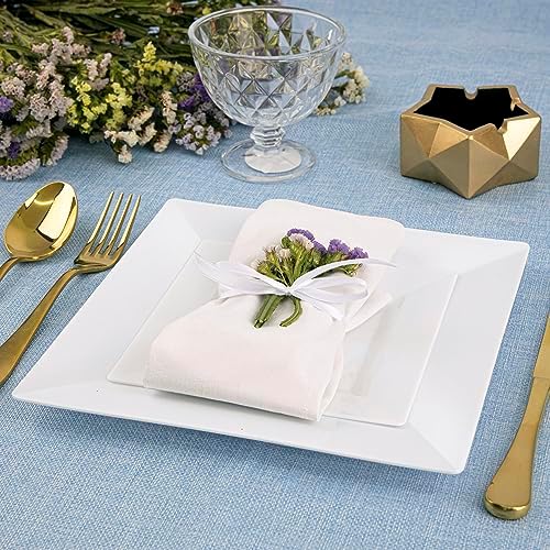 SETUP [Case of 240 Combo White Square Plates, Disposable Plastic Plates - Premium Heavy-Duty 120 Disposable 9.5" Dinner Party Plates and 120 Disposable 6.5" Salad Plates - Image 5