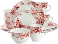 Elama Traditional Rose 16 Piece Porcelain Dinnerwar/Tableware Set, Service for 4 (Red) by Elama